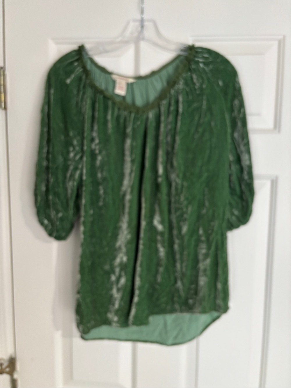 Sundance Emerald Green Crushed Velvet Rayon Silk Peasant Blouse - Large